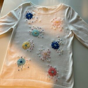 Talbot’s Petite Small Embroidered Floral Cotton 3/4 Sleeve Sweater
